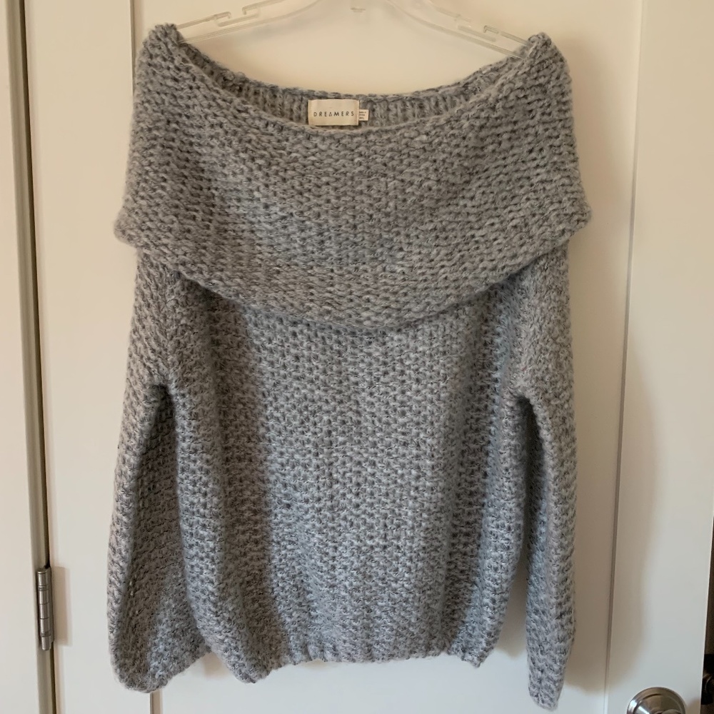 DREAMERS  COWL/OFF THE SHOULDER WOMEN’S SWEATER GRAY SIZE M/L